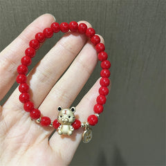 2022 New Lucky Tiger Head Bracelets For Women Girls Red Crystal Beaded Charm Cat Bracelets &amp; Bangles Gifts Wholesale