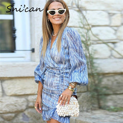 snakeskin print ruffle dress lantern sleeve v neck sexy dresses spring autumn sukienka letnia za 2020 women vestido de mujer