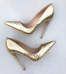 Golden Glitter Pointed Toe Stiletto High Heels Shiny Slip On Chic Pumps