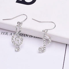 Fashion Romantic Elegent Drop Earrings Rhinestone Asymmetriy Musical Note Silver Color Jewelry For Women Girl Party Wedding