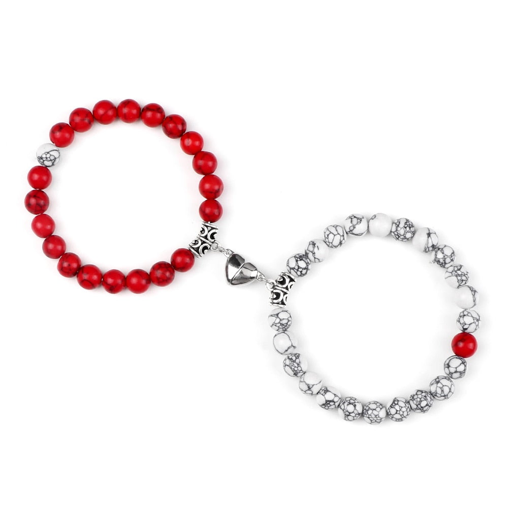 Amora Magnetic Heart Natural Stone Bracelet Set