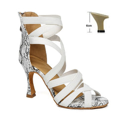 DKZSYIM Snakeskin Latin Dance Shoes Ladies/Girls Ballroom High Top Tango/Salsa Dance Shoes Zipper Fashion Dance Sandal High Heel