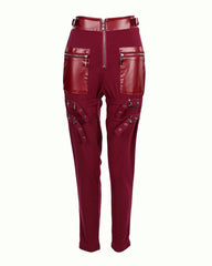 Spring Women Eyelet Buckled Zipper Design Pants 2022 Femme High Waist Belt Patchwork Skinny Trousers Cool Lady Clothing traf