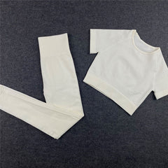 Seamless Leggings+Short Sleeve Crop Top+Sports Bra+Sport Shorts Yoga Set