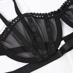 Woman 2 Pieces Sexy Sensual Lingerie Set Push Up Bra Set Underwire Erotic Underwear Set Female Transparent Ultra-thin Bralette