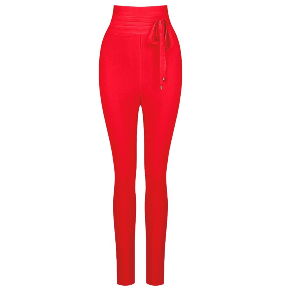High Quality Women Pants With Sashes Skin Solid Bodycon Rayon Bandage Pants Hot Sale