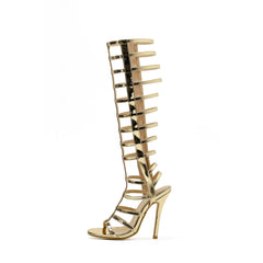 Woman Rome Sandal Boots Snake pattern gold Lady Knee High Boots Thin High Heels Stiletto Crystal Dress Summer Shoes Sandalias