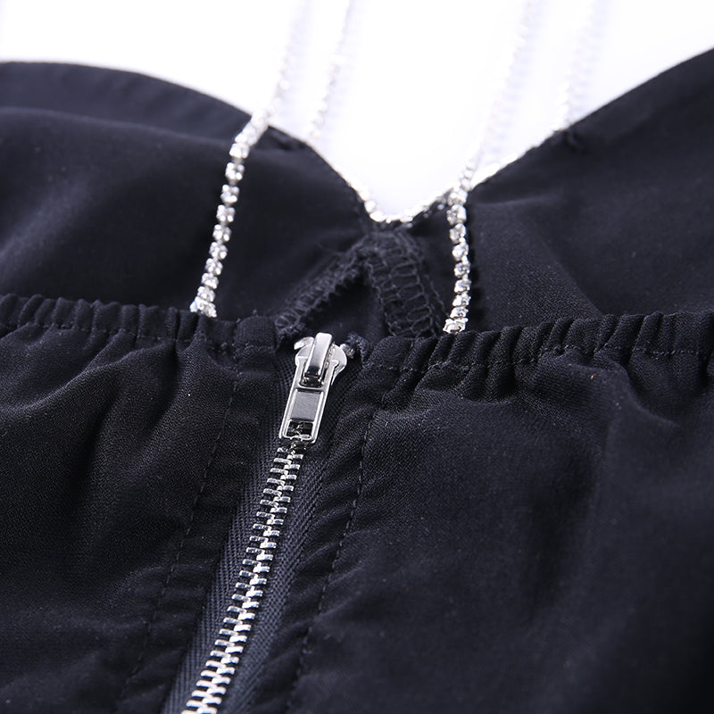 InstaHot Sexy Spaghetti Strap Cami Slim Cropped Top Women Summer Casual Backless Skinny Black Streetwear Sleeveless Camisole