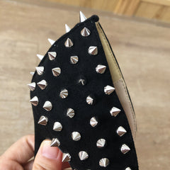 Full Spikes Rivets Women Pointy Toe Stiletto Pumps Faux Suede