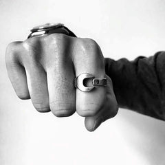 Punk Gothic Wrench Open Ring in Black Stainless Steel