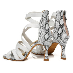 DKZSYIM Snakeskin Latin Dance Shoes Ladies/Girls Ballroom High Top Tango/Salsa Dance Shoes Zipper Fashion Dance Sandal High Heel