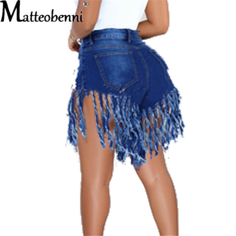 Sierra High-Waist Fringed Denim Shorts Apparel One-piece