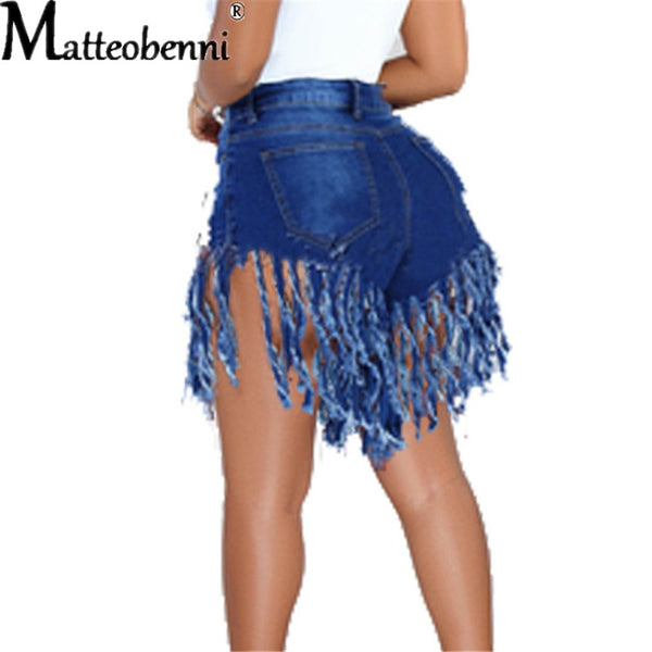 Sierra High-Waist Fringed Denim Shorts Apparel One-piece