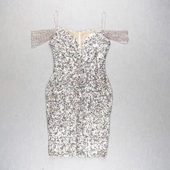DEIVE TEGER New Style 2021 Summer Women&#39;s Sexy V Neck Strap Bodycon Beading Sequined Midi Dress Nightclub Party Women Clothing