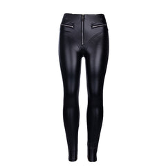 Gothic Punk High Waist Straight Leg Leather Pants Women&#39;s Tights PU Leather Pants Sexy Tight Black Pants Zipper Motorcycle Pants