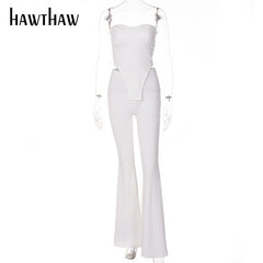 Hawthaw Women Fashion White Strapless Tube Tops Long Pants Two Piece Sets Suits Outfits 2022 Summer Clothes Wholesale Items