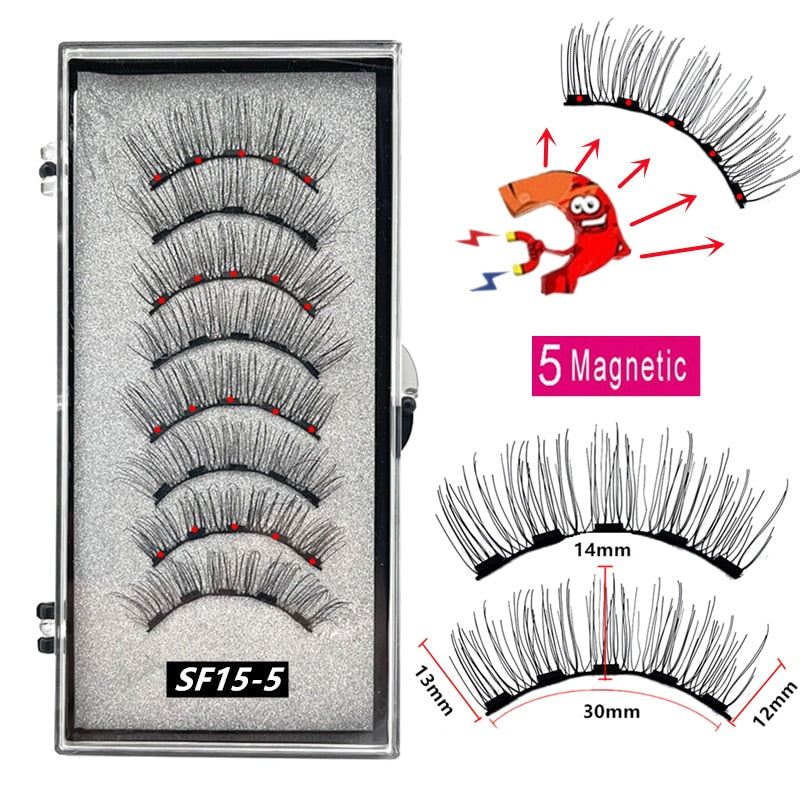 2 Pairs 3D Natural Magnetic Eyelashes ,With 5 Magnetic Lashes Handmade Reusable Magnetic False Eyelashes