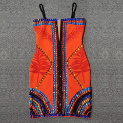 Ailigou 2022 New Women&#39;s High Quality Orange Slip Hand-Beaded Shiny Rayon Bandage Dress Elegant Club Party Dress VestidosAiligou