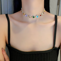 Geometric Colorful Crystal Choker Necklaces Clavicle Chain Necklace