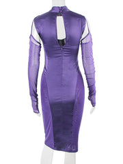 Karlofea Lady Long Sleeve Mesh Satin Patchwork Midi Dress Underwired Padded Bustier 2021 Elegant Chocker Slim Corset Party Dress