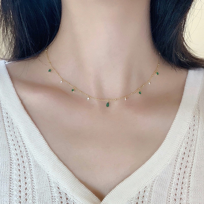 Retro Emerald Inlaid Rhinestone Necklace Main image