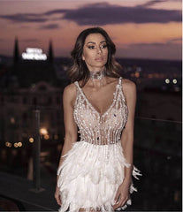 High Quality Pink White Feathers Rayon Bandage Dress Elegant Night Club Party Dress Vestidos