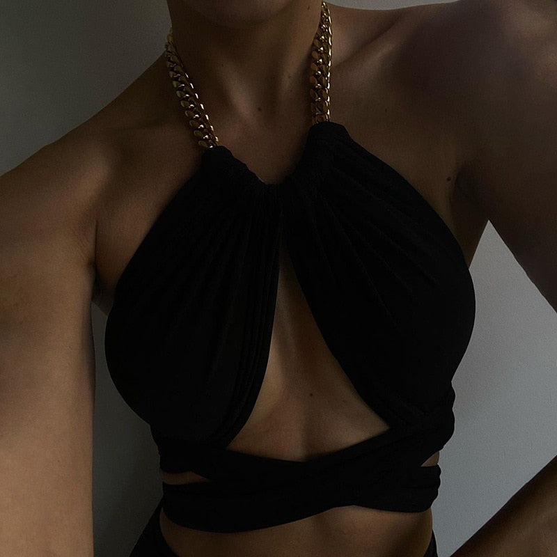 Bandage Sexy Chain Halter Crop Top