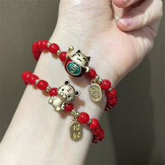 2022 New Lucky Tiger Head Bracelets For Women Girls Red Crystal Beaded Charm Cat Bracelets &amp; Bangles Gifts Wholesale