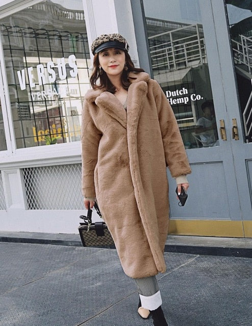 Aurelia Longline Faux-Fur Belted Coat One-piece