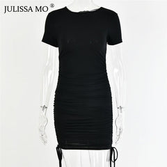 JULISSA MO Black Ruched Drawstring mini Dress
