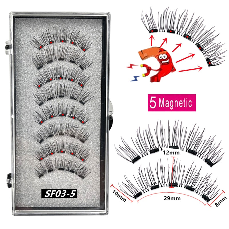 2 Pairs 3D Natural Magnetic Eyelashes ,With 5 Magnetic Lashes Handmade Reusable Magnetic False Eyelashes