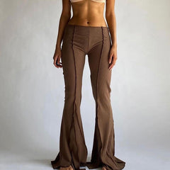 CIBBAR Solid Low Waist Ribbed Flare Pants Women Summer Slim Elegant Casual Elastic Trousers Female Fashion All-Match Streetwear