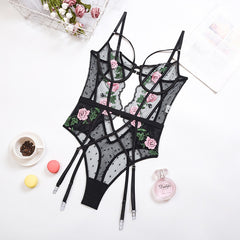 Yimunancy Floral Embrodiery Lace Lingerie 3 Piece Set Sexy Underwear Women Bra and Panties Sets Bra Lingeries Feminina