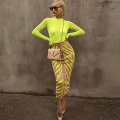 Ocstrade New Arrival 2020 Fashion Long Bandage Skirt Women Lime Zebra Print Bodycon Bandage Skirt Midi Club Party Skirt