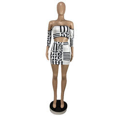 Fashion 2 Piece Sets Womens Bodycon Outfits Summer Plus Size Sexy Off The Shoulder Strapless Crop Top and Drawstring Mini Skirts