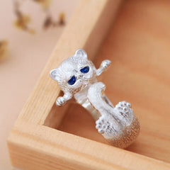Cute Blue Eyes Bulldog Ring Animal Pet Cat Dog Silver Color Rings Women Men Fashion Simplicity Jewelry Gift Resizable