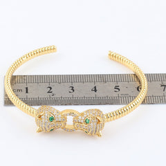 Gold Color Charms Double Leopard Head Bracelets