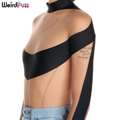 Weird Puss 2021 Sexy Mesh Patchwork Bodysuits Women Long Sleeve Skinny Stretchy Club Fashion Bodycon See Through Summer Wild Top