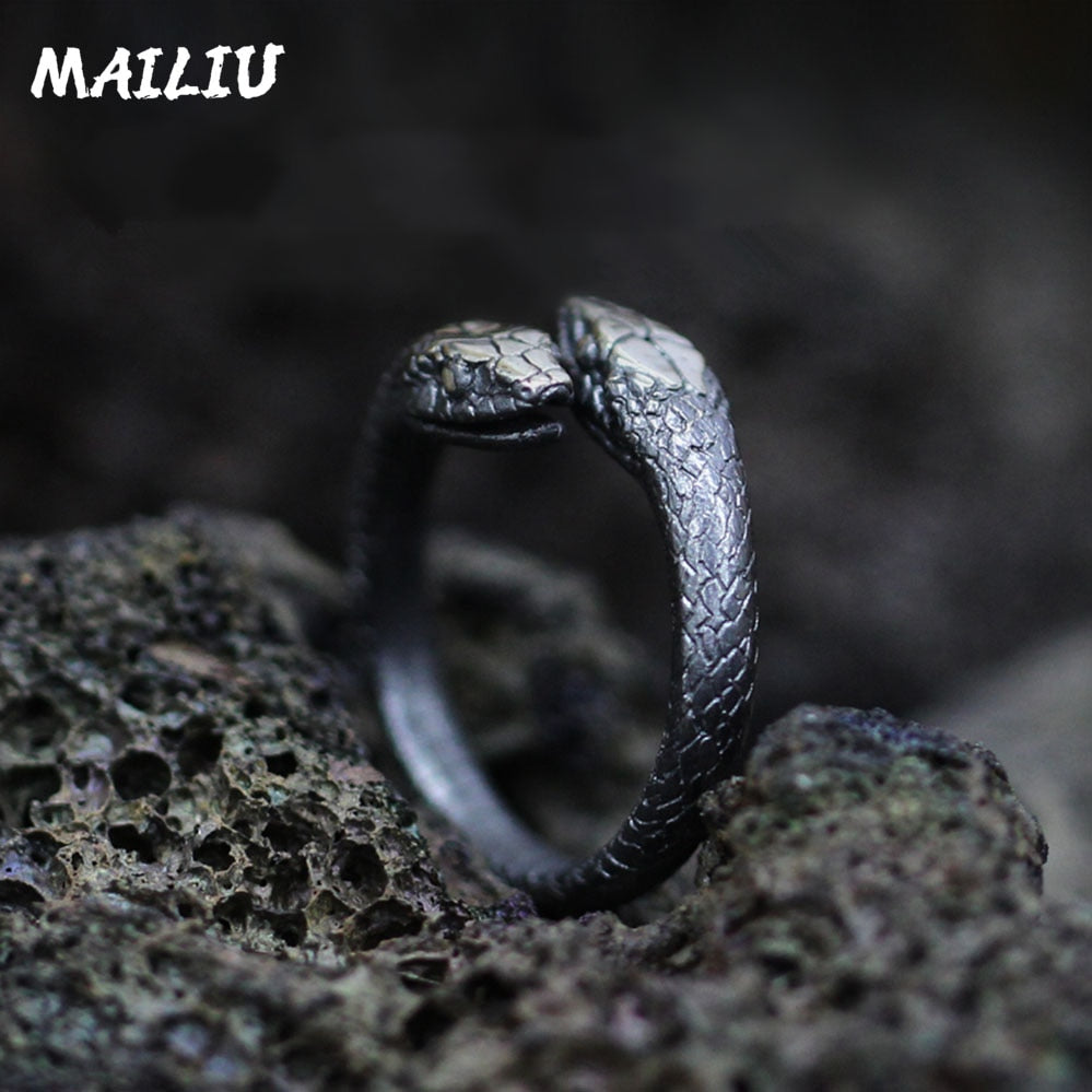 Rattlesnake Ring Vintage Silver Plated Snake Ring Motorcycle Party Punk Domineering Ring Women Men Ring Cool Hip Hop Jewelry