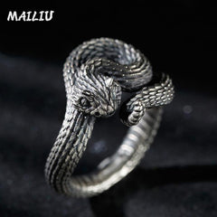 Rattlesnake Ring Vintage Silver Plated Snake Ring Motorcycle Party Punk Domineering Ring Women Men Ring Cool Hip Hop Jewelry