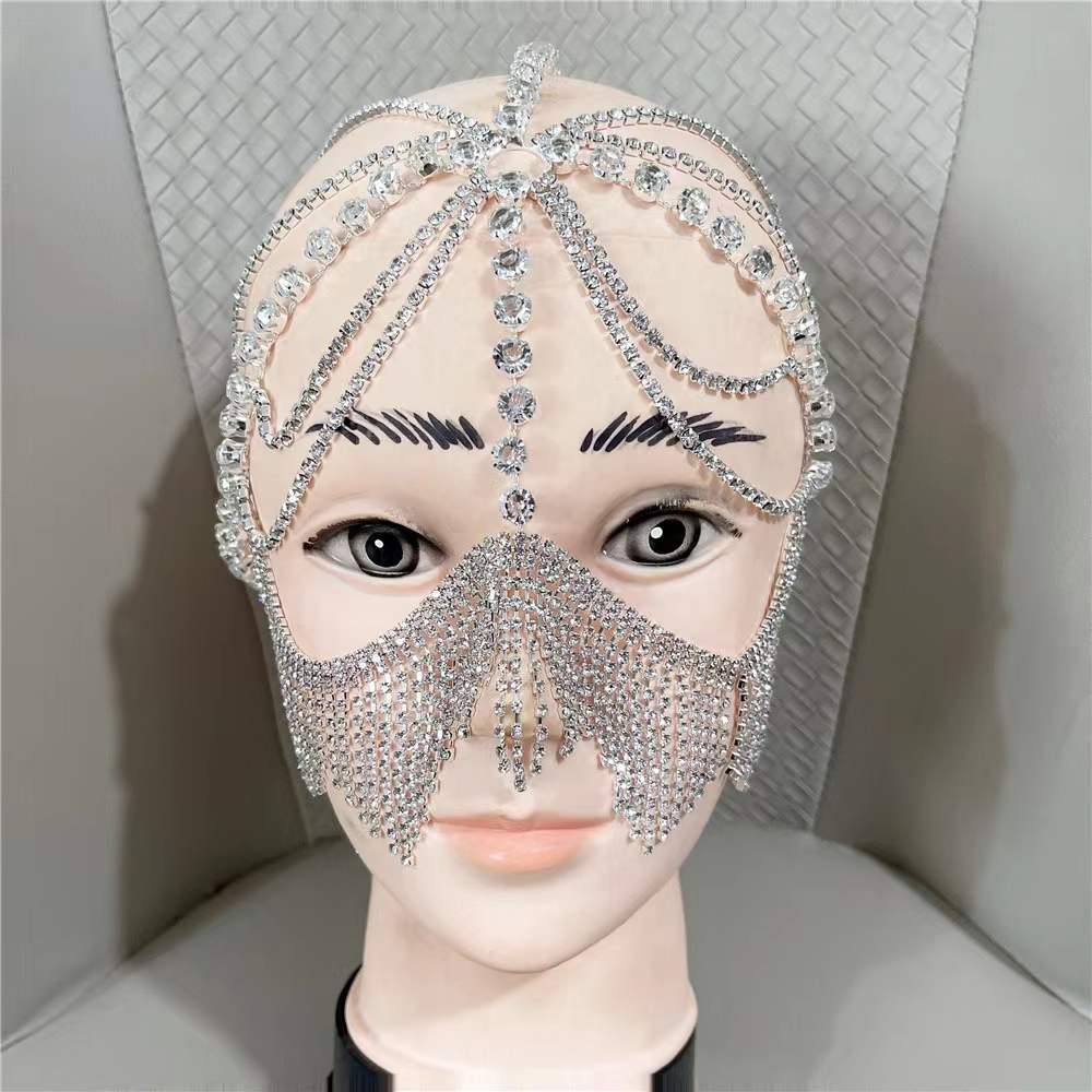 Belladonna Rhinestone Chain Veil Mask