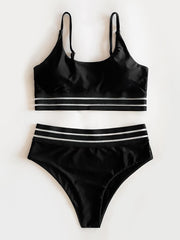Webbing Patchwork Padded Bra High Waist Swimsuit