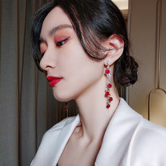 South Korea web celebrity super fairy temperament elegant Hyun fashion fashion earrings delicate purple flowers rose earrings