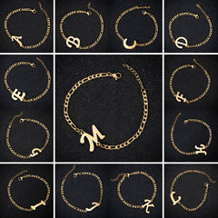 Personalize A-Z 26 Letters Stainless Steel Jewelry Initial Bracelets Bangles For Women Men Couple Alphabet Charm Name Bijoux
