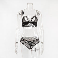 Cryptographic Sexy Lingerie Sets Women Solid Floral Lace Bra Sets Hollow out Bar Criss Cross Briefs Fashion Transparent Bra Lady