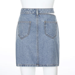 Y2K Women&#39;s High Waist Denim Skirt 2023 Hollow Button Zipper Mini Skirt Ladies Sexy Clothing Female Party Night Club Street Wear