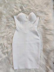 One Shoulder Sparkly Beading Rayon Bandage Elegant Dress