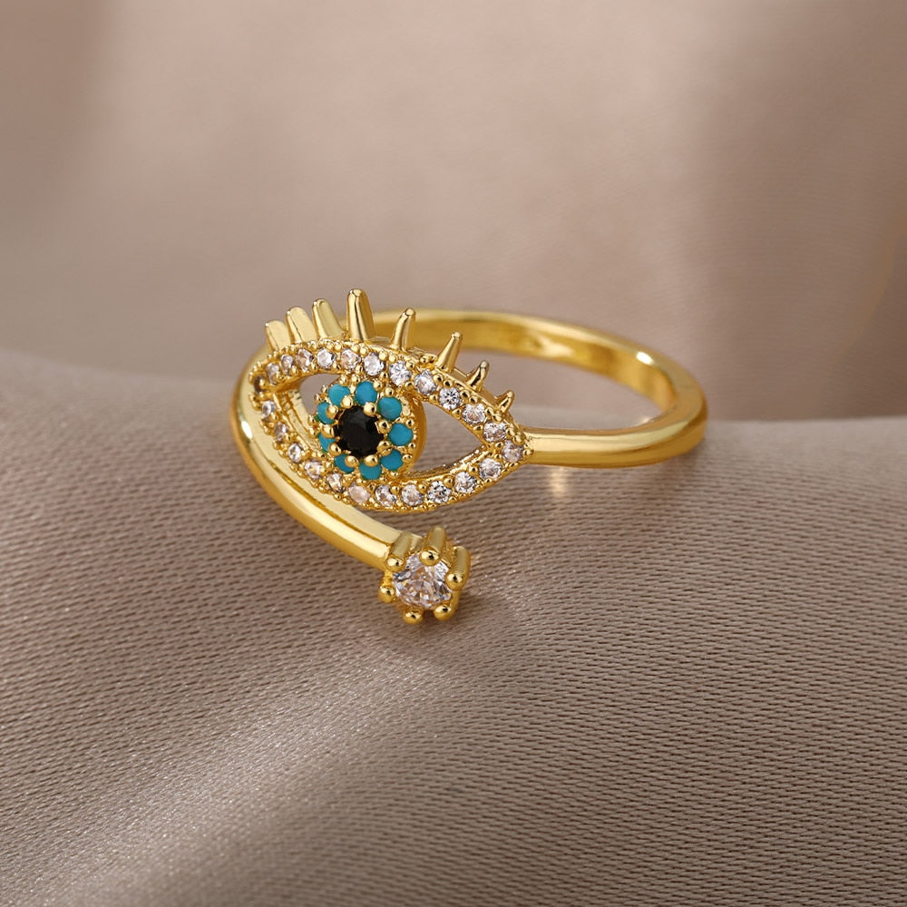 Safiya Lucky Evil Eye Stainless Steel Ring Collection