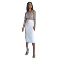 2 Piece Set Beading Sexy Top Bandage Skirt Two Piece Sets