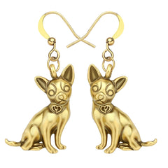 WEVENI Alloy Antique Gold Plated Sweet Chihuahua Dogs Earrings Drop Dangle Lovely Pets Animals Jewelry Charm Gift For Women Girl